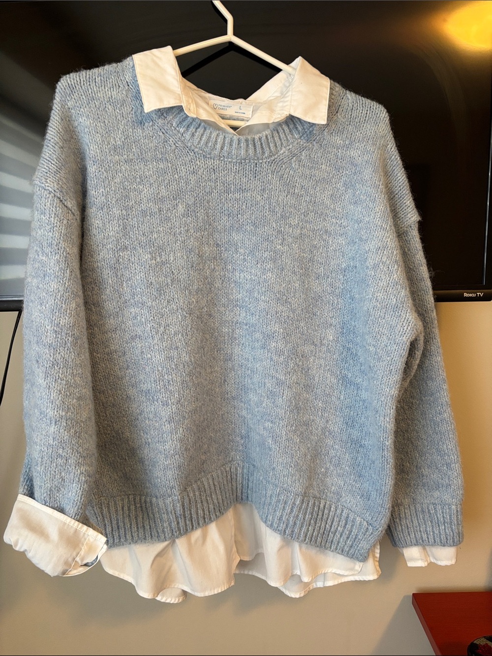 Primark Light Blue Women's Crew Sweater with Layered Hem